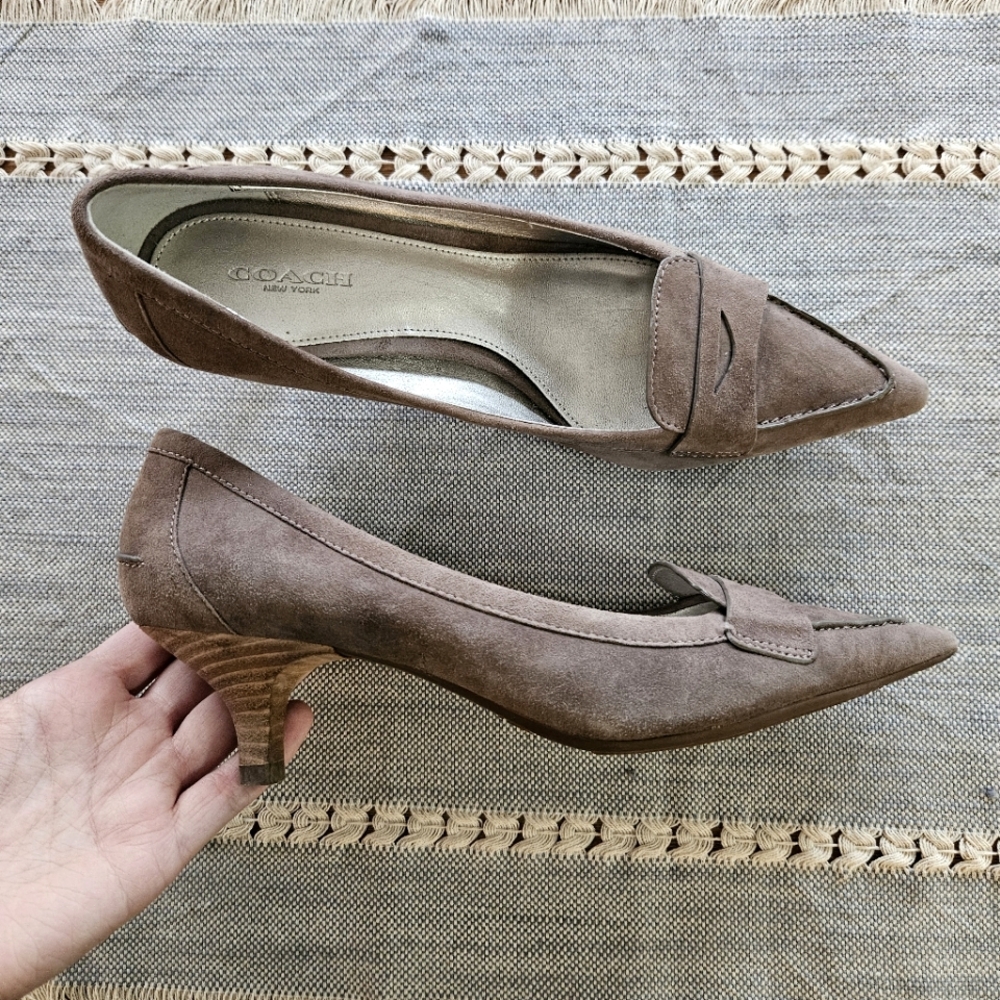 Coach Weslie Suede Taupe Kitten Heel